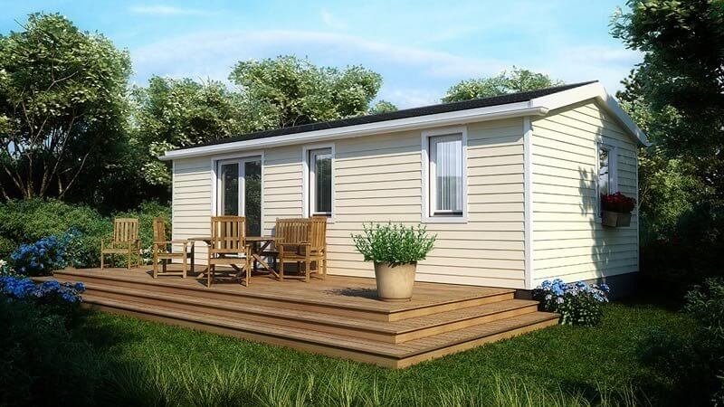 Ferienhaus mit einer VIFRONT Fassade in der Farbe beige.