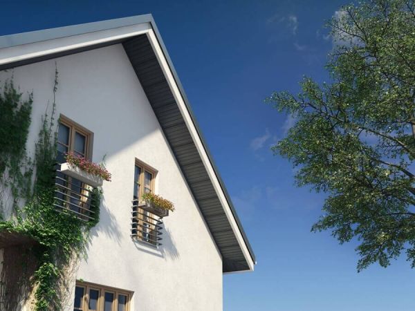 Ortgangpaneel aus Kunststoff (Windfeder) in weiß.